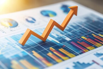 Credit score report with an upward arrow, financial charts surrounding it, symbolizing the positive impact of responsible financial habits on personal growth