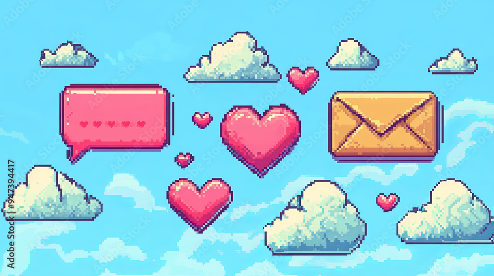 Poster 8-bit pixel art speech bubbles and message dialog boxes, vector icons designed for computer games. i