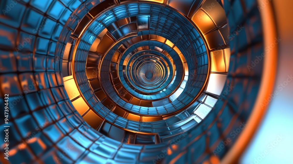 Poster Flight through a tube in a 3D cartoon rendering of technical design