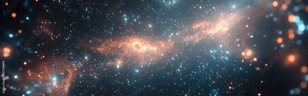 Poster Cartoon rendering in 3D of stars and a galaxy within open space