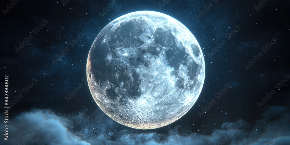 Poster cartoon rendering in 3d of a super moon