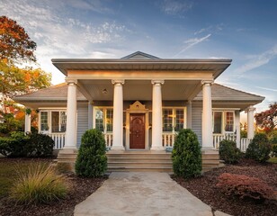Obraz premium Exterior of georgian style home cottage house with columns