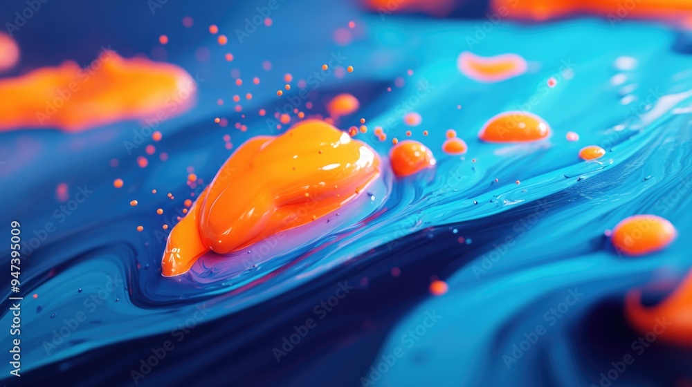 Aufkleber macro paint in a neon color palette with bright orange and blue dye in a 3d cartoon rendering