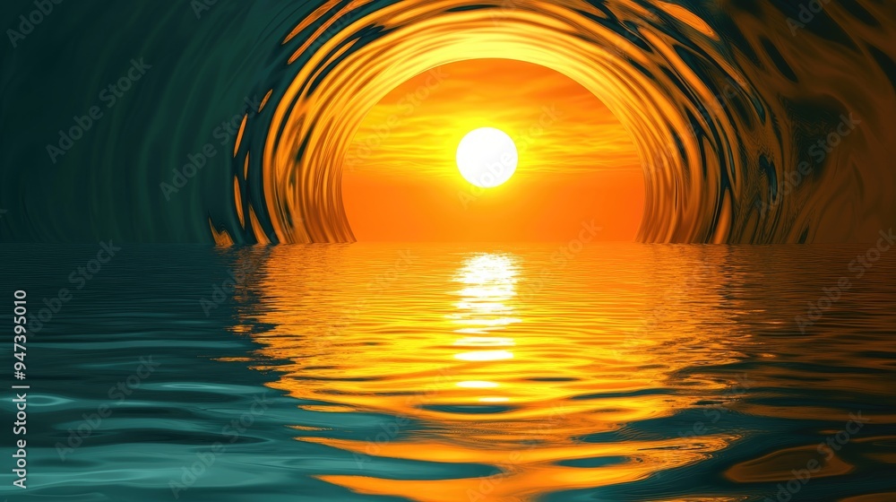 Fototapete Fractal image depicting an abstract representation of the sun reflected in water created in 3D cartoon rendering