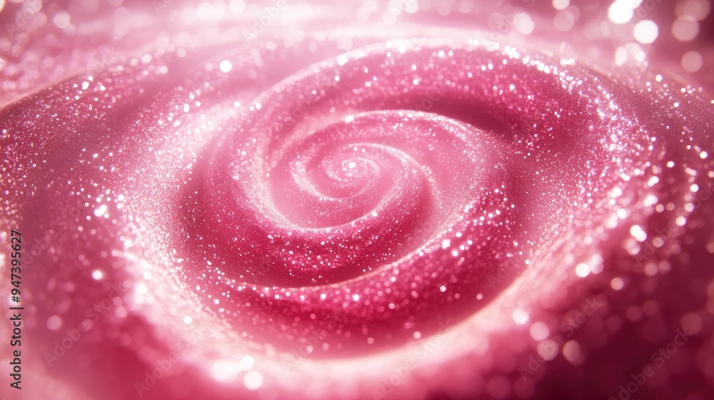 Poster abstract pink shiny background featuring a spiral galaxy in 3d cartoon style