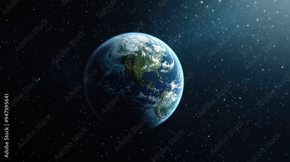 Poster Planet in the universe depicted in 3D cartoon rendering