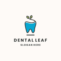 tooth logo with leaf plant in flat design style