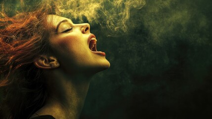 Woman Screaming in a Whirlwind of Smoke