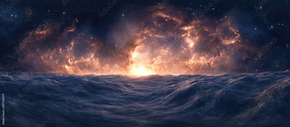 Poster space background featuring nebula and stars 3d cartoon rendering equirectangular projection spherica
