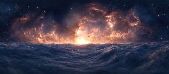 Naklejka premium Space background featuring nebula and stars 3D cartoon rendering Equirectangular projection spherical panorama 360 HDRI map and environment 3D illustration