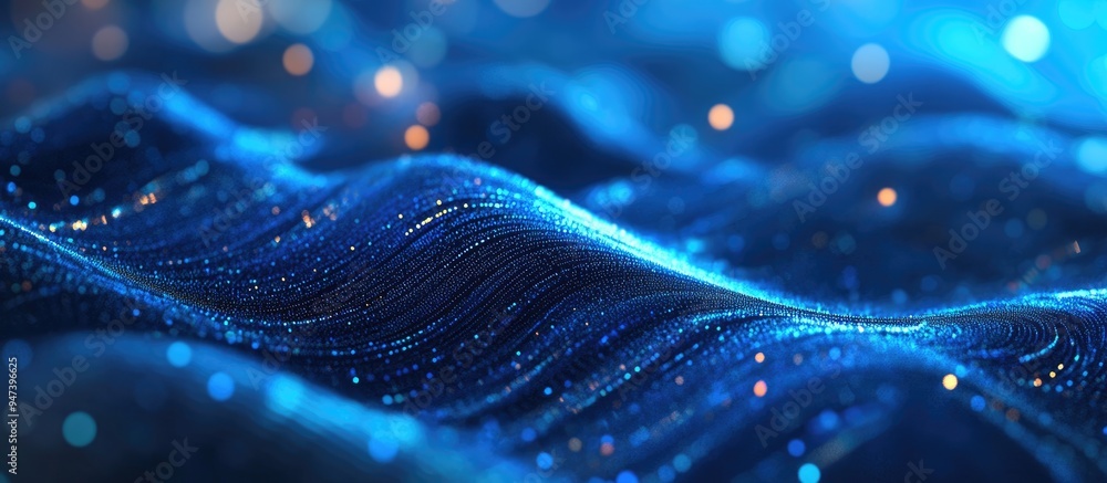 Leinwandbilder abstract blue background featuring glowing particles that create lines and surfaces resembling a fut