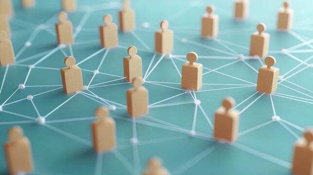 Dynamic Organizational Chart Poster: A Visual Network Structure with Human Figures on Light Blue Canvas &ndash; Perfect for Sports Interiors and Team Building Spaces!