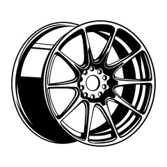 Obraz premium black and white vector illustration of a racing car wheel rim