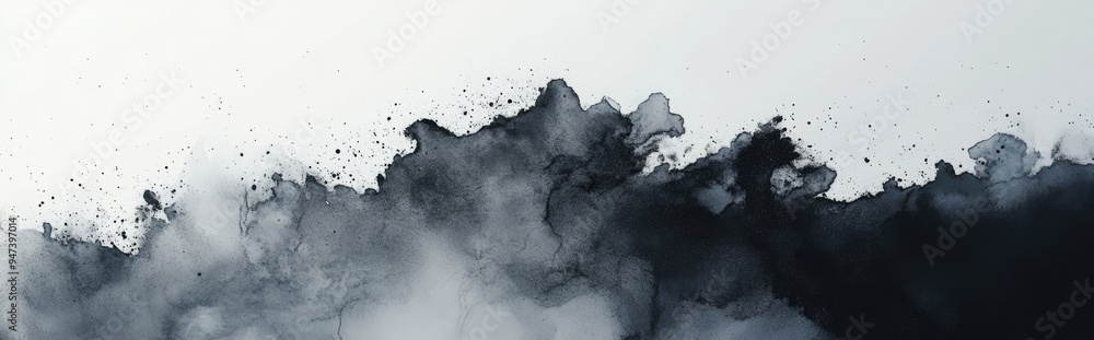 Poster black ink and watercolor textures on a white paper background in a 3d cartoon rendering features pai