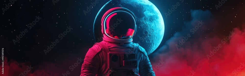 Aufkleber 3d cartoon depiction of an astronaut in space with the moon