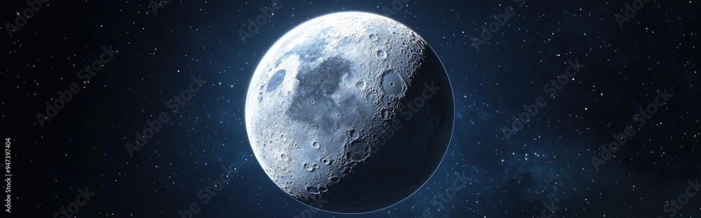 Aufkleber space moon icon illustrated in a realistic style for web design featuring a 3d cartoon rendering