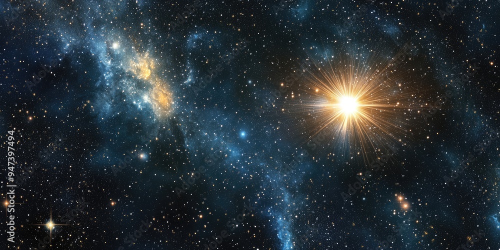 Poster Illustration of a deep space star field in a 3D cartoon rendering showcasing a universe filled with stars and gas in the far distant cosmos