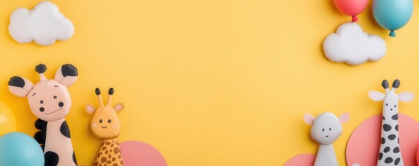 Obraz premium A whimsical collage with playful elements like balloons, clouds, and cartoon animals, collage, whimsical, playful