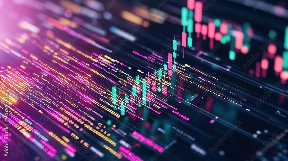Poster abstract digital data with candlestick chart