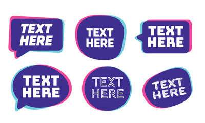 Template of bubble speech round frame container white text on dark overlapping blue and purple ultraviolet modern neon