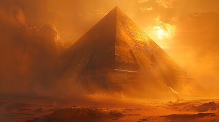 Ancient Pyramid in a Desert at Sunset.