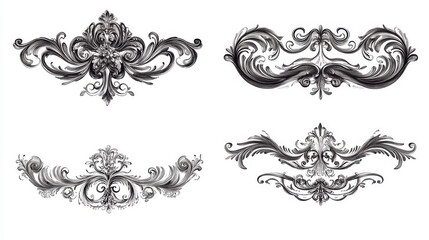 Set of vintage-style border decorative vignette elements, isolated on white. Suitable for use in design applications such as manuscripts and certificate documents.