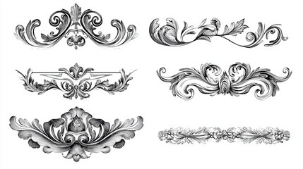 Set of vintage-style border decorative vignette elements, isolated on white. Suitable for use in design applications such as manuscripts and certificate documents.