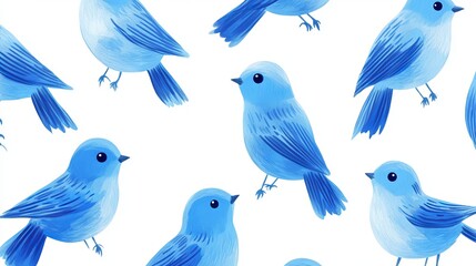 Fototapeta premium Adorable blue birds in cartoon style, digitally drawn with subtle color gradients. Each element is arranged on distinct layers, allowing for effortless customization. 