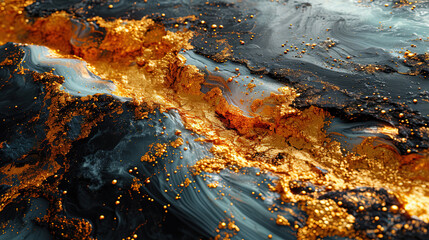 Fototapeta premium Liquid Paint Of Black, White and Gold Marble Stone Texture Background