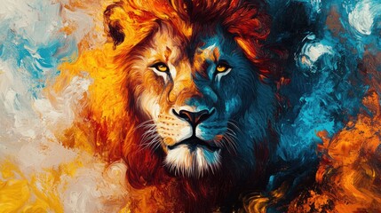Abstract Oil Painting of a Lion's Face