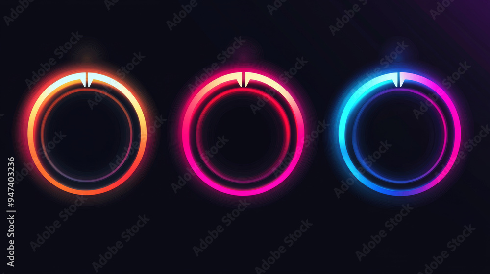 Aufkleber progress indicators, including load or download and upload icons for websites, vector circular graph
