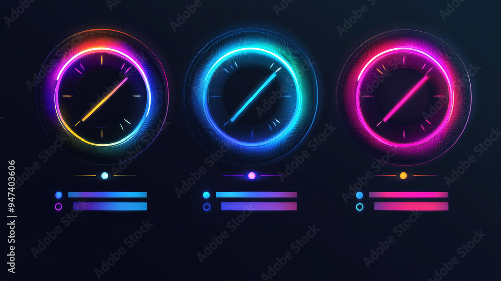 Aufkleber progress indicators, including load or download and upload icons for websites, vector circular graph