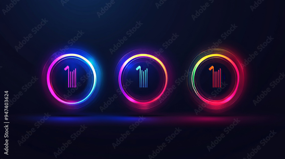 Aufkleber progress indicators, including load or download and upload icons for websites, vector circular graph
