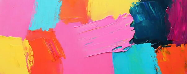 Naklejka premium A bright, colorful abstract painting with layered brushstrokes and neon accents, vibrant, abstract painting, neon