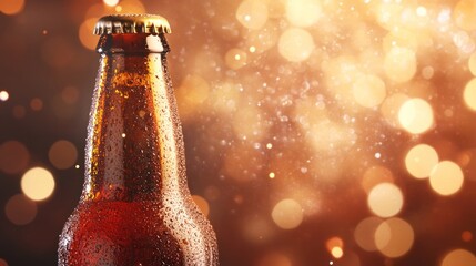 Cold Beer Bottle with Bokeh Background