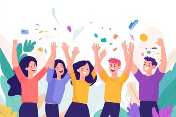 Obraz premium A dynamic startup team celebrating a milestone in their journey, with high-fives and smiles all around, symbolizing the excitement and collaboration that fuel startup suc