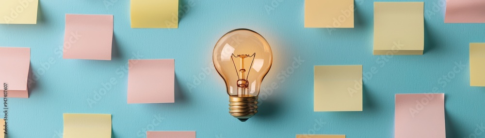 Poster a light bulb illuminated against a backdrop of colorful sticky notes, symbolizing creativity and ins
