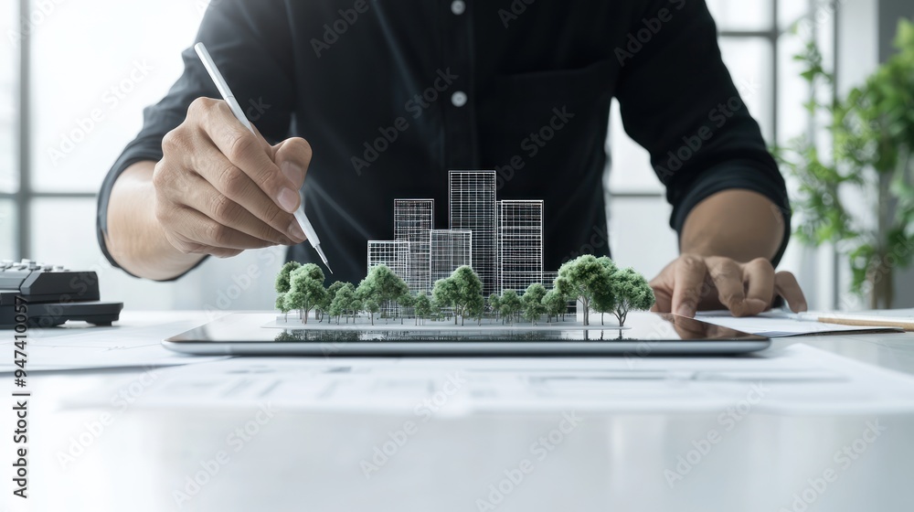 Aufkleber creative digital design process - young professional using stylus on tablet in modern workspace with