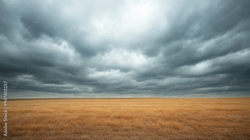 Poster tranquil open field in soft light beneath cloudy sky