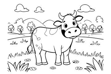 Coloring page of cow for kids coloring book