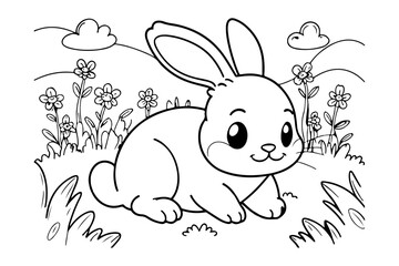 Coloring page of cute rabbit for kids coloring book