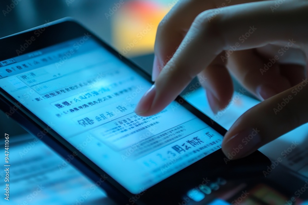 Poster a close-up of a translation app being used to read a foreign language document, capturing the access