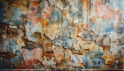 old brick concrete color painted wall crack grunge style background 