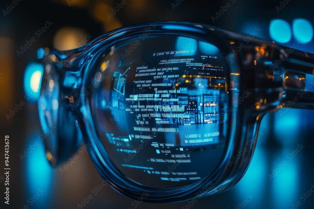Poster a close-up of augmented reality glasses translating foreign text in real-time, symbolizing the cutti