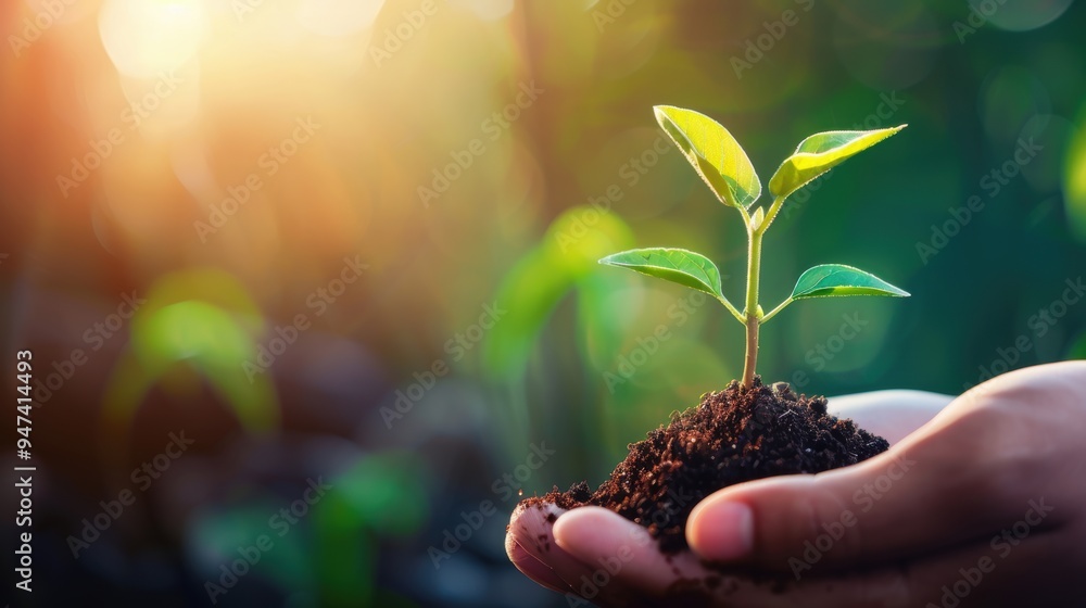 Poster an inspiring image symbolizing the growth and development of a business, featuring caring hands nurt