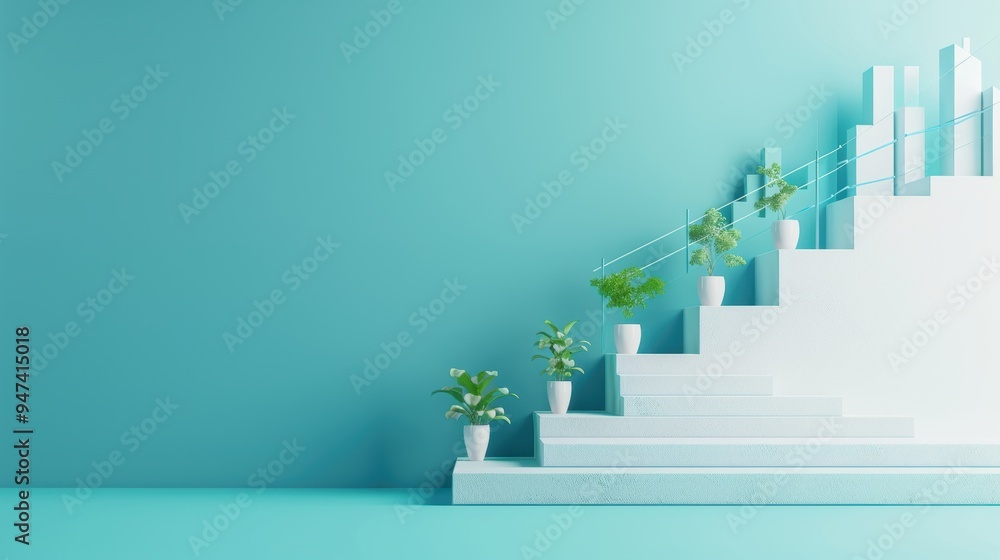 Poster a conceptual image illustrating business growth and development, with a graph charting upwards progr
