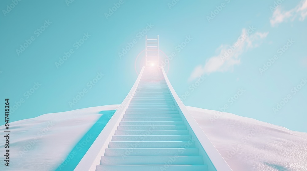 Poster a symbolic image of business growth, featuring a ladder reaching towards the top, symbolizing ascent