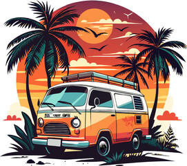 Retro Van at Sunset