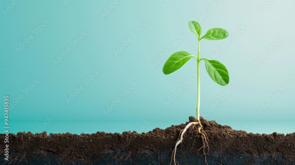 Poster an artistic interpretation of business growth and propagation, featuring plant roots spreading and m