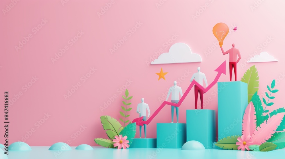 Poster a professional stock image depicting a business team analyzing charts showing impressive growth, wit